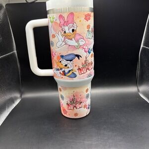 Disney Donald Daisy Duck Mickey Goofy Castle Stainless Steel Tumbler with Handle